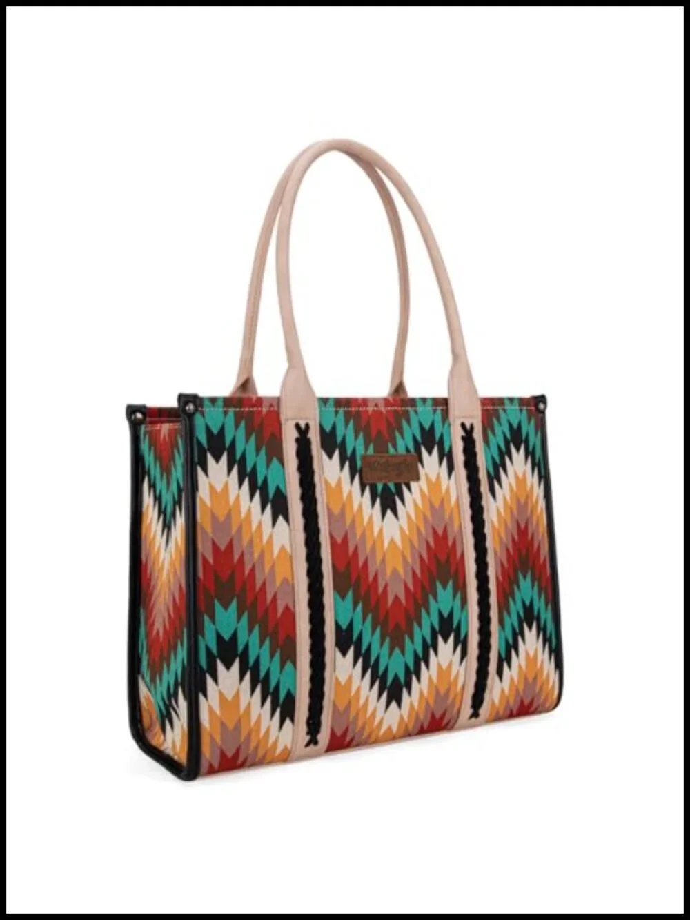 Western Structured Tote Bag with Laptop Compartment and Metal Rivets